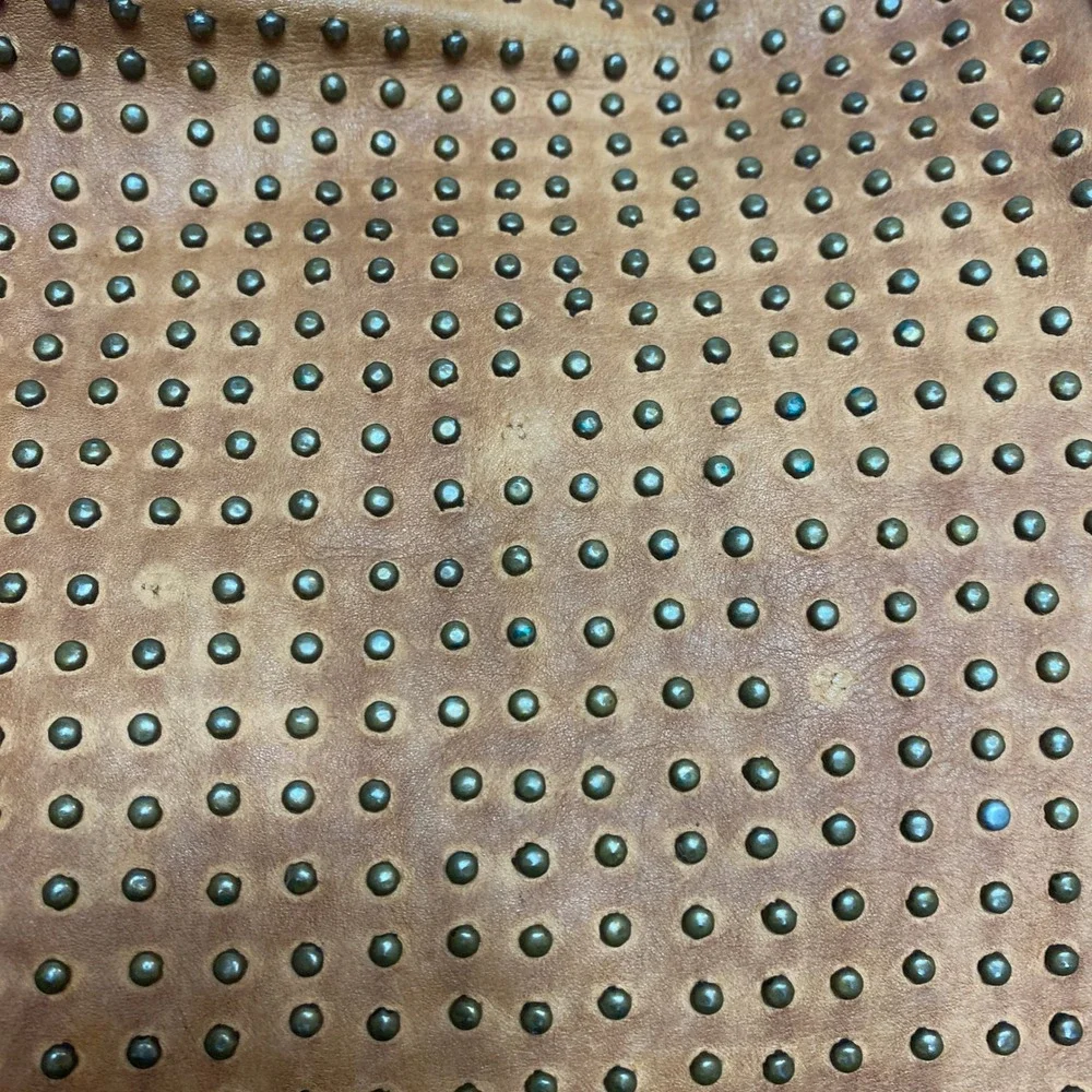 Platania Brown Leather Studded Double Handles Large Tote Shoulder Bag - Italy